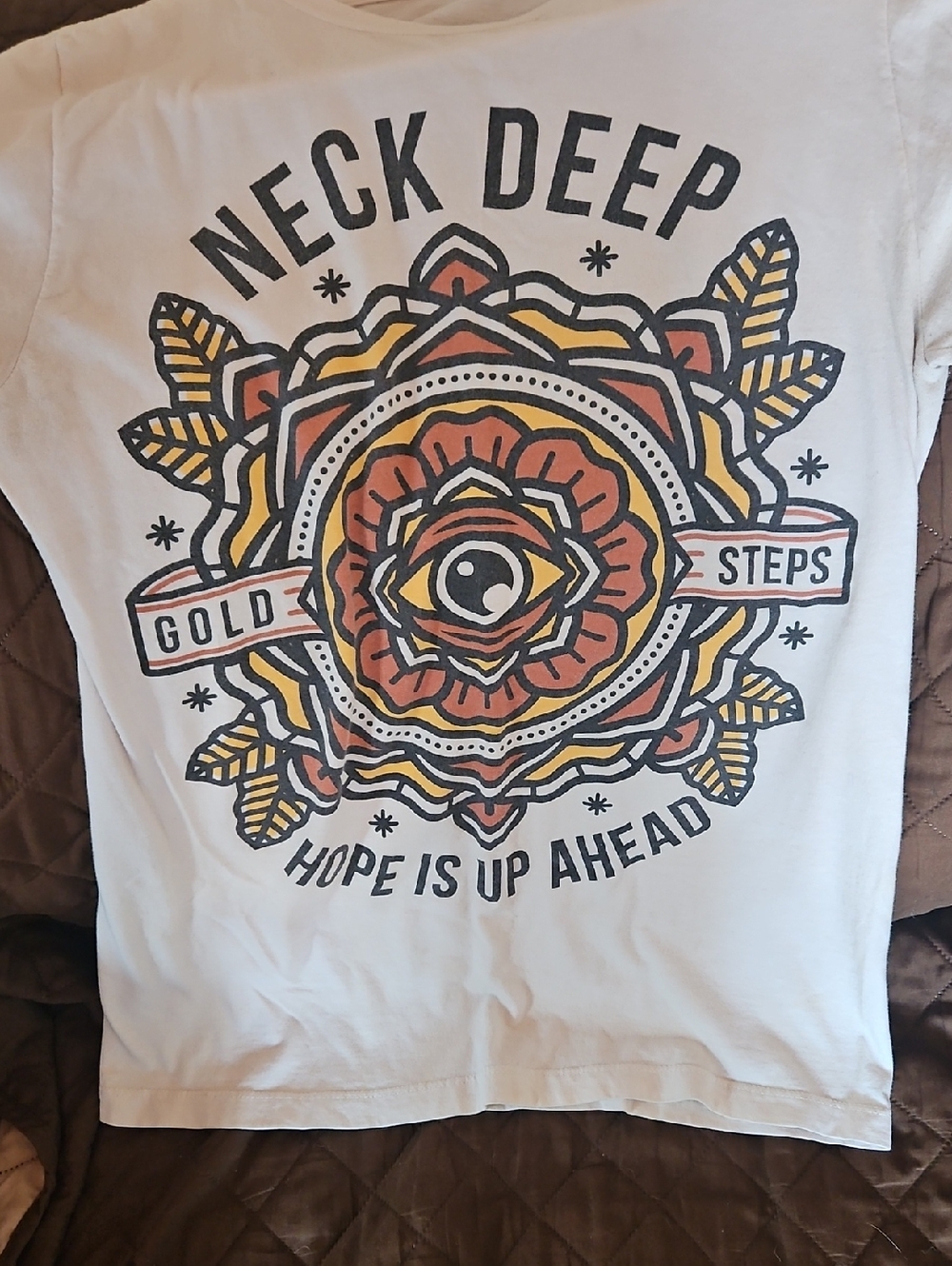 Neck Deep Graphic Band Tee - White with Yellow & Orange Print
